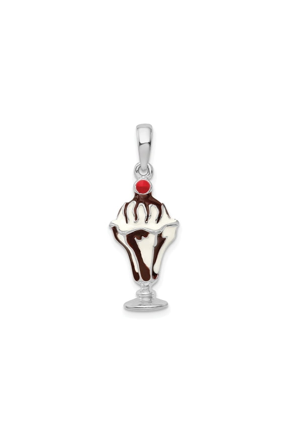 FJC Finejewelers 925 Sterling Silver Rhodium Plated Enameled Chocolate Sundae Charm 30 x 11 mm