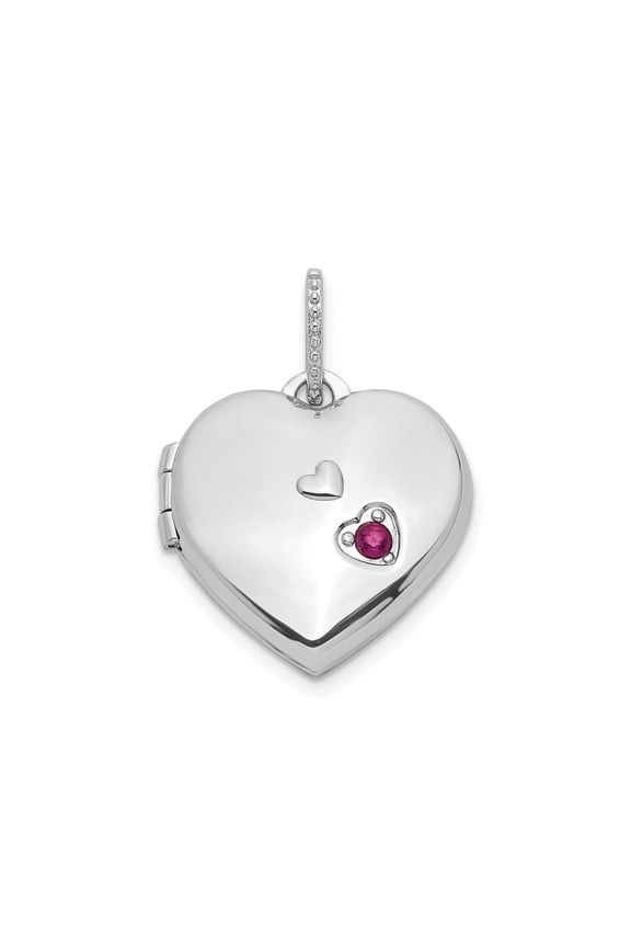 FJC Finejewelers 925 Sterling Silver Rhodium Plated Lab Created Ruby Heart Charm Locket 20 x 15 mm