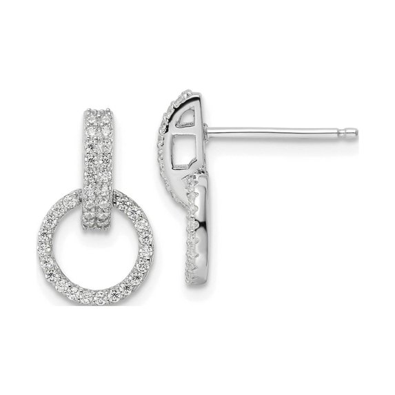 FJC Finejewelers 925 Sterling Silver Rhodium Plated Polished CZ Circle Post Dangle Earrings 15 x 9 mm