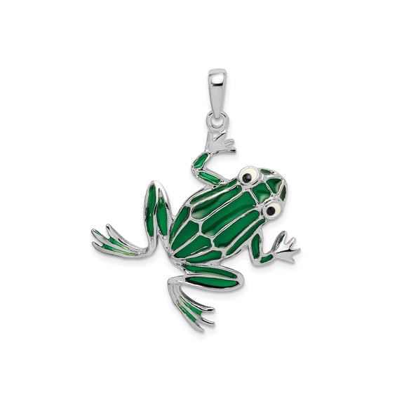 FJC Finejewelers 925 Sterling Silver Rhodium Plated Polished Enameled Green Frog Charm 39 x 31 mm