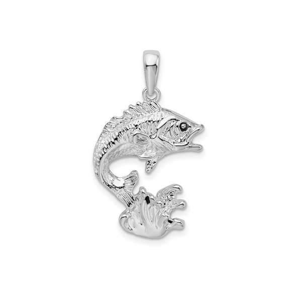 FJC Finejewelers 925 Sterling Silver Rhodium Plated Polished Jumping Bass Fish Charm 30 x 19 mm