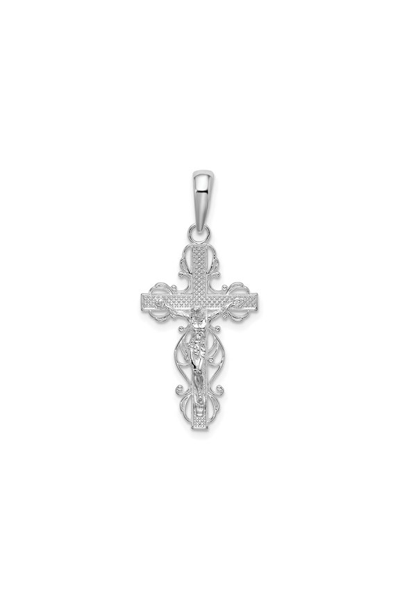 FJC Finejewelers 925 Sterling Silver Rhodium Plated Polished Lace Trim Crucifix Charm 15 mm