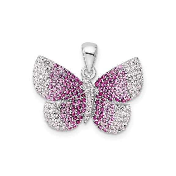 FJC Finejewelers 925 Sterling Silver Rhodium Plated Polished Pink CZ Butterfly Charm 21 x 22 mm