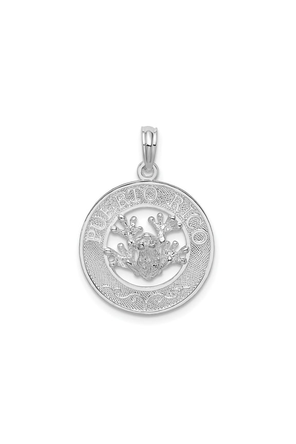 FJC Finejewelers 925 Sterling Silver Rhodium Plated Polished Puerto Rico Circle Frog Charm 25 x 18 mm