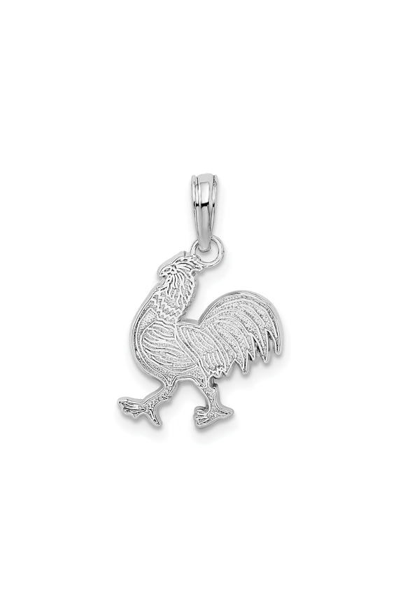 FJC Finejewelers 925 Sterling Silver Rhodium Plated Polished/Textured Flat Rooster Charm 13 mm