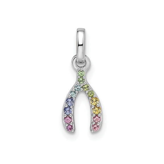 FJC Finejewelers 925 Sterling Silver Rhodium Plated Rainbow Nano Crystal Wishbone Charm 16 x 6 mm