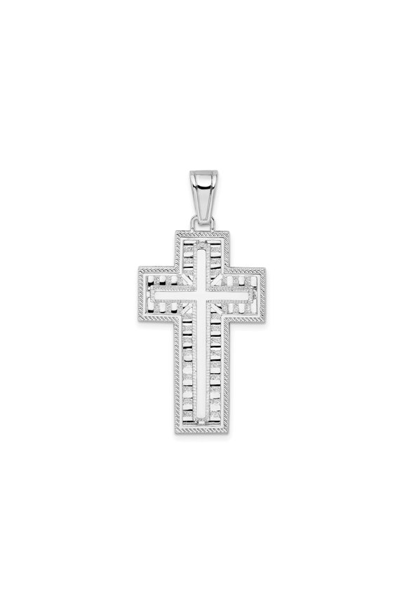 FJC Finejewelers 925 Sterling Silver Rhodium Plated Rope Edge Latin Cross Charm 21 mm