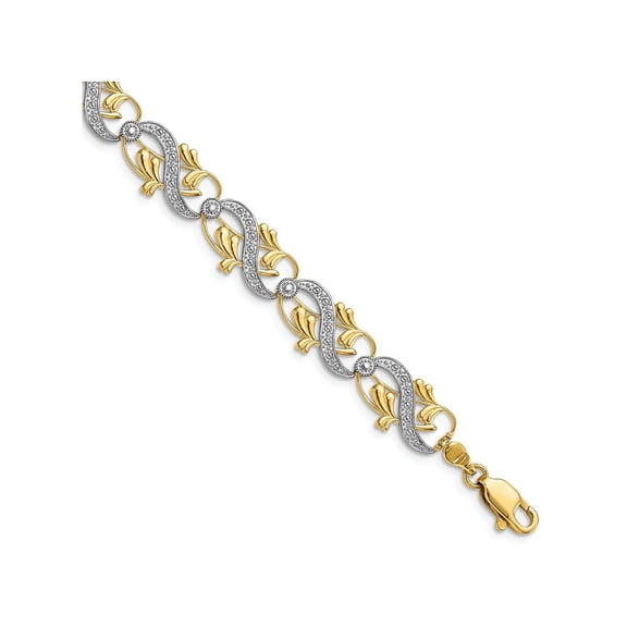 FJC Finejewelers Bright Cut White Dots Connecting Sash Leavestwo-color Bracelet