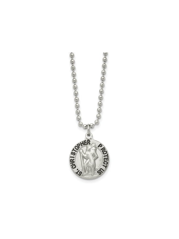 FJC Finejewelers Stainless Steel Ball Brushed and Enameled St. Christopher Medal Necklace 22 Inches