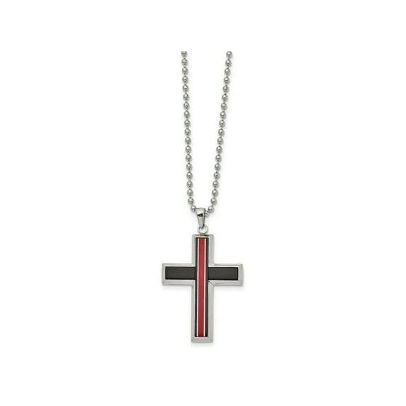 FJC Finejewelers Stainless Steel Brushed and with Fiber Glass Cross 22 inch Necklace 22 Inches x 31 mm