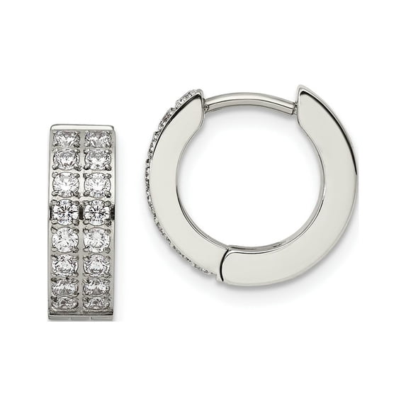 FJC Finejewelers Stainless Steel Polished with 2 Rows of CZ 2.3mm Hinged Hoop Earrings 13 mm x 14 mm