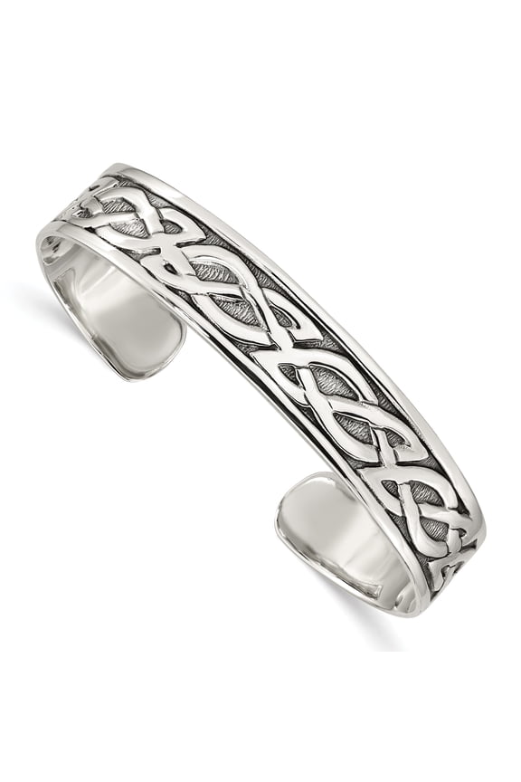 Sterling Silver Antiqued 12.5mm Celtic Design Cuff Bangle Bracelet QB356