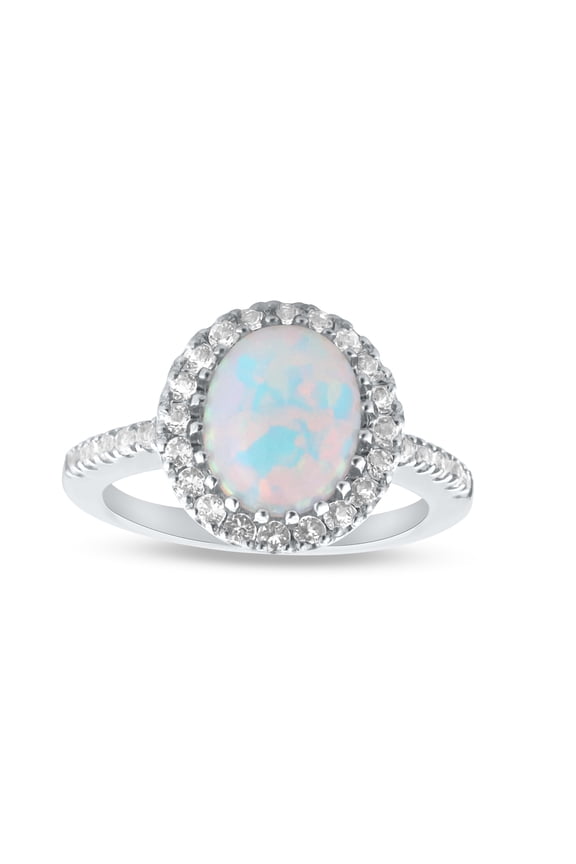 FJC Finejewelers Sterling Silver 2.35 cttw 8x10mm Oval Created Opal and White Topaz accent stones Halo Ring