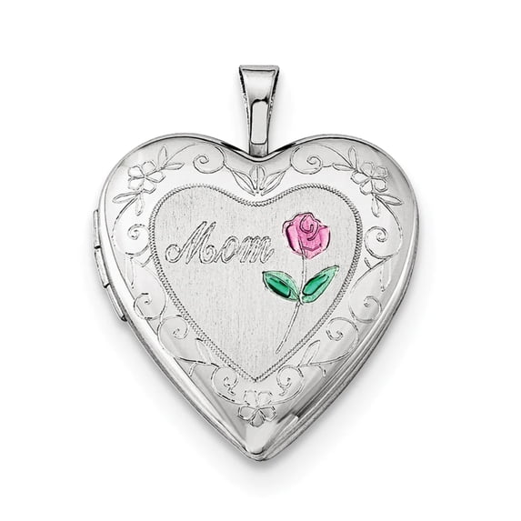 FJC Finejewelers Sterling Silver 20mm D/c and Enameled Mom Heart Locket Necklace
