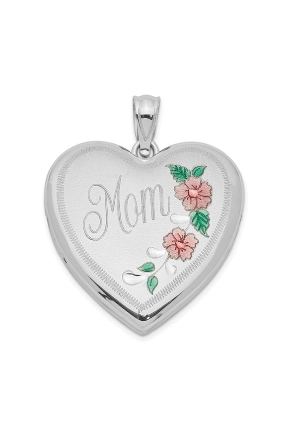 FJC Finejewelers Sterling Silver 24mm Enameled Floral Mom Family Heart Locket Necklace