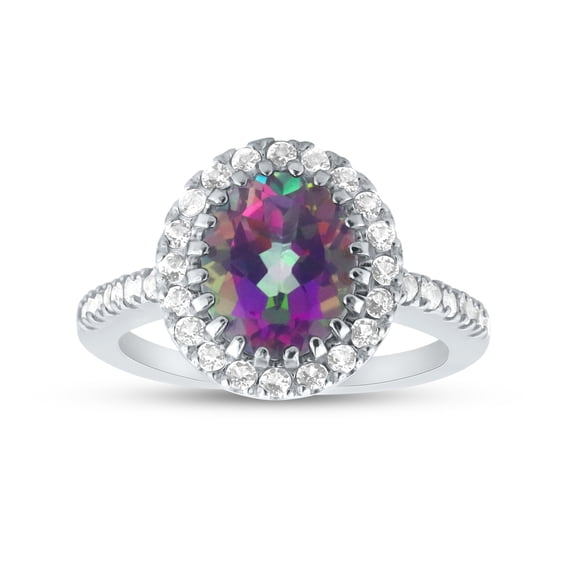 FJC Finejewelers Sterling Silver 3.80 cttw 8x10mm Oval Mystic Topaz and White Topaz accent stones Halo Ring