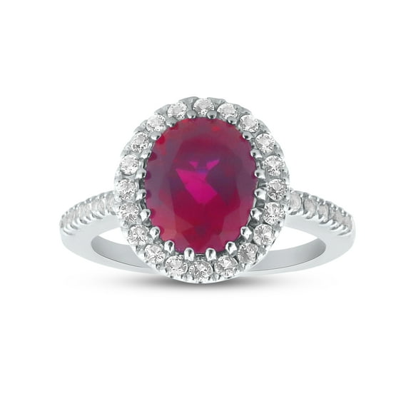 FJC Finejewelers Sterling Silver 3.90 cttw 8x10mm Oval Created Ruby and White Topaz accent stones Halo Ring