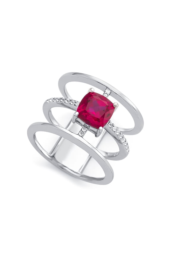 FJC Finejewelers Sterling Silver 3 Triple Band Ring with 7mm Created Ruby Cushion-Cut