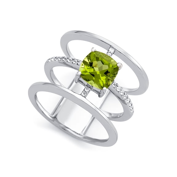 FJC Finejewelers Sterling Silver 3 Triple Band Ring with 7mm Peridot Cushion-Cut