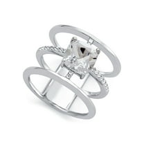 FJC Finejewelers Sterling Silver 3 Triple Band Ring with 7mm White Topaz Cushion-Cut