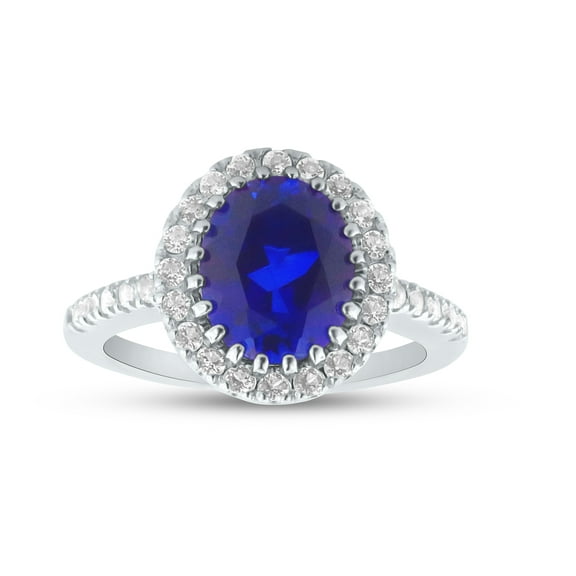 FJC Finejewelers Sterling Silver 5.70 cttw 8x10mm Oval Created Blue Sapphire and White Topaz accent stones Halo Ring