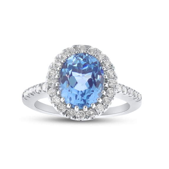 FJC Finejewelers Sterling Silver 8x10mm Oval Simulated Aquamarine and White Topaz accent stones Halo Ring