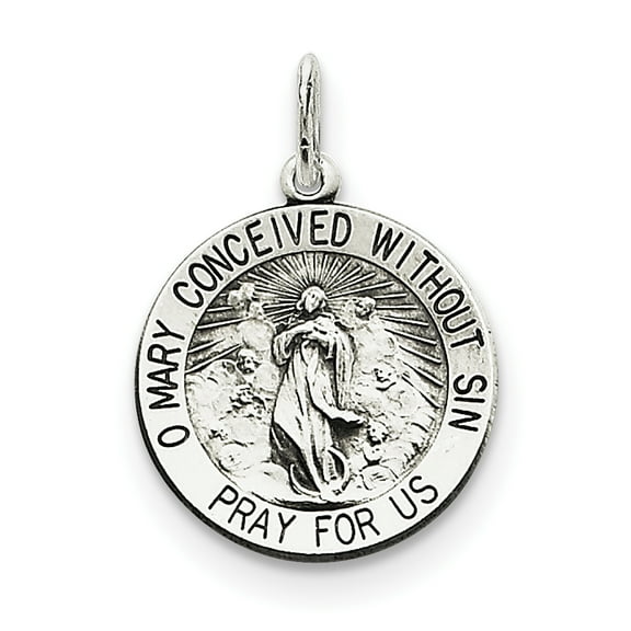 Sterling Silver Antiqued Blessed Mother Medal and Necklace