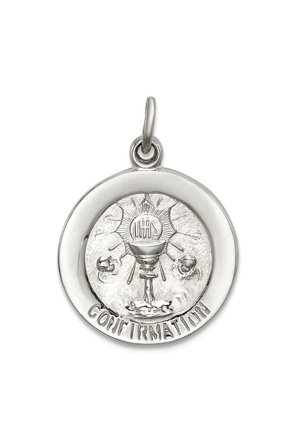 925 Sterling Silver Solid Polished and satin Confirmation Medal Pendant Necklace 15x15mm Wide Pendant for Women