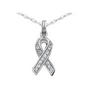 925 Sterling Silver Polished Cubic Zirconia Charity Pendant Necklace 15x9mm Wide Pendant for Women