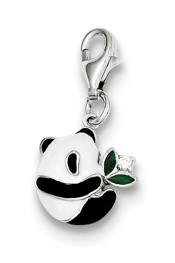 FJC Finejewelers Sterling Silver Cubic Zirconia Enamel Panda Charm