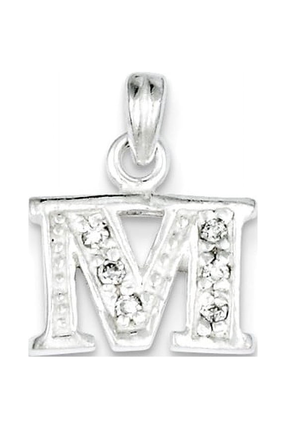 Sterling Silver CZ Letter M Initial Pendant QC6717M