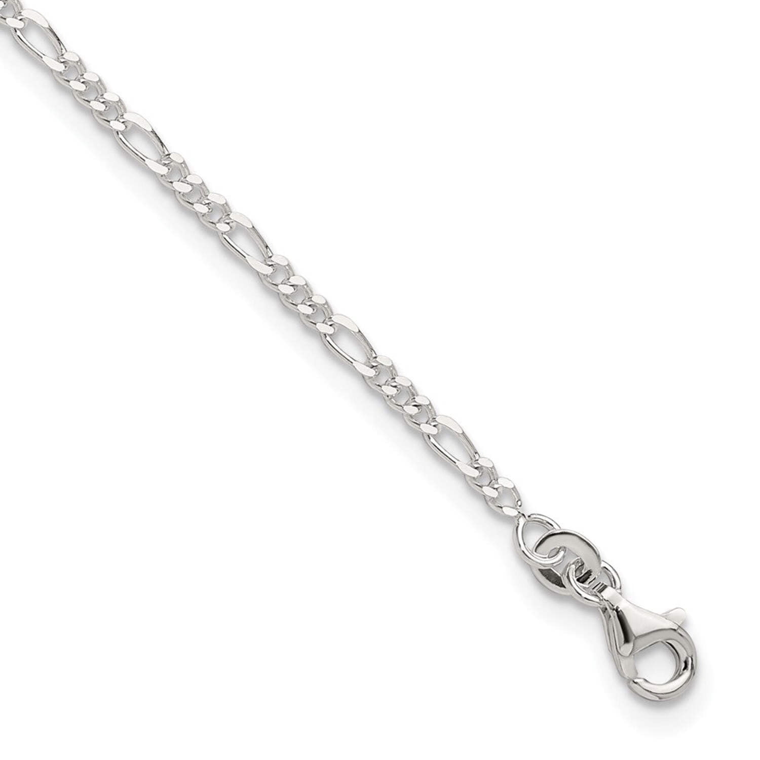 FJC Finejewelers Sterling Silver D/c and Polished Figaro Anklet