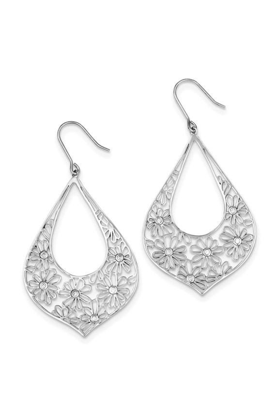 FJC Finejewelers Sterling Silver Flowers W/ Cubic Zirconia Teardrop Dangle Earrings