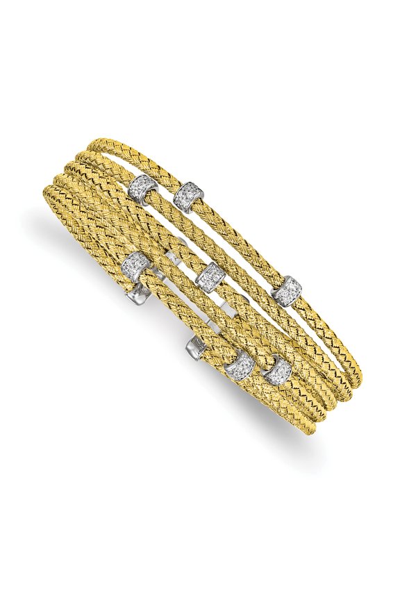 FJC Finejewelers Sterling Silver Gold-tone Cz Woven Flexible Cuff Female Adult