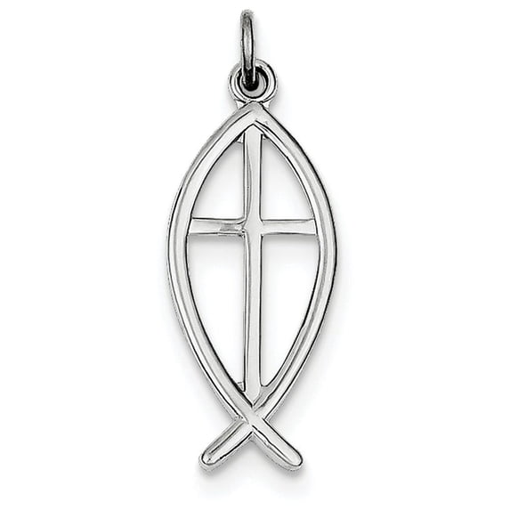 925 Sterling Silver Solid Polished Ichthus Animal Sealife Fish Charm 24x10mm Wide Pendant Necklace for Women