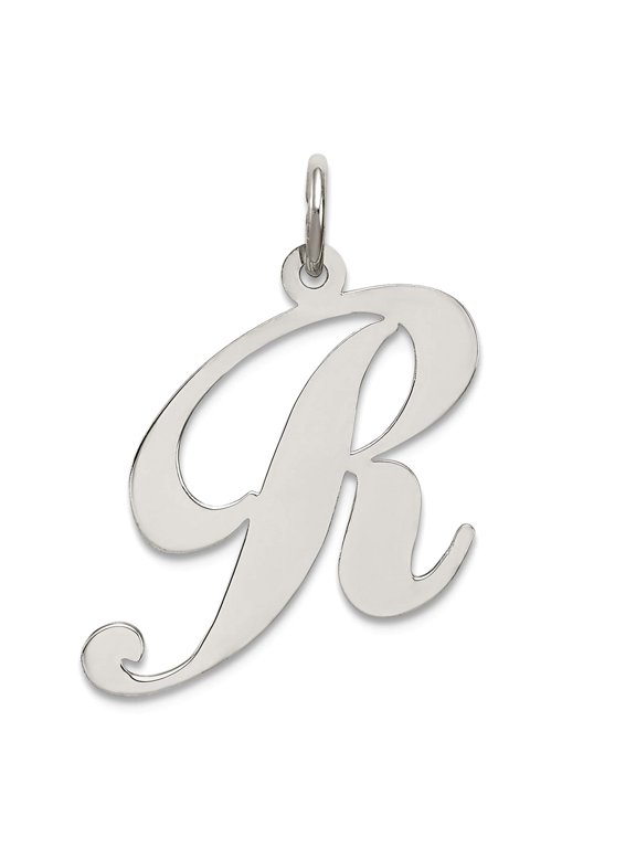 925 Sterling Silver Solid Polished Large Fancy Script Letter Name Personalized Monogram Initial R Charm 21x17mm Wide Pen