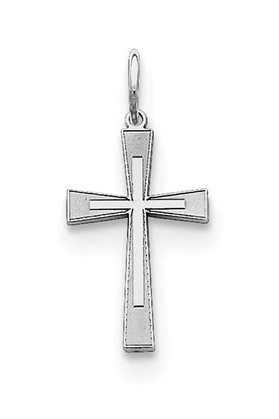 925 Sterling Silver Solid Polished Laser Etched Laser Designed Religious Faith Cross Charm 22x10mm Wide Pendant Necklace