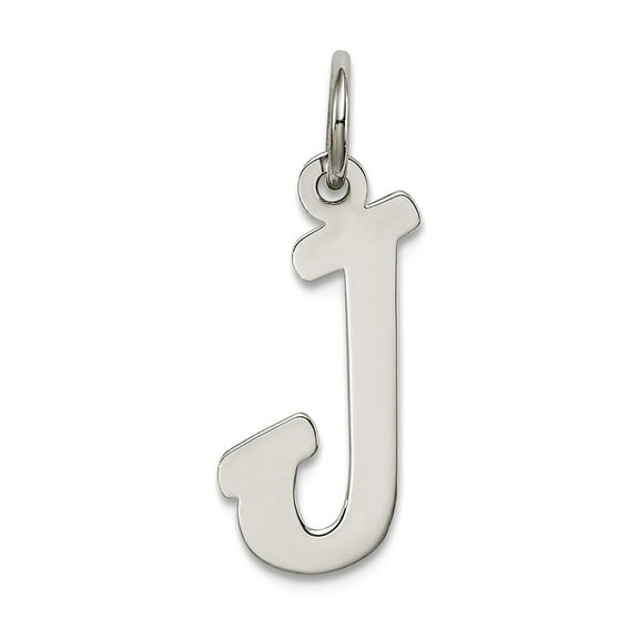 925 Sterling Silver Solid Polished Medium Script Intial J Charm 18x8mm Wide Pendant Necklace for Women