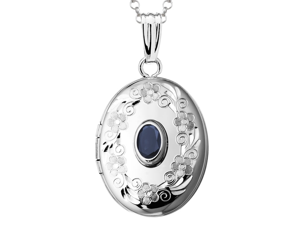 FJC Finejewelers Sterling Silver Oval Locket Pendant Necklace with Genuine Sapphire September Birthstone