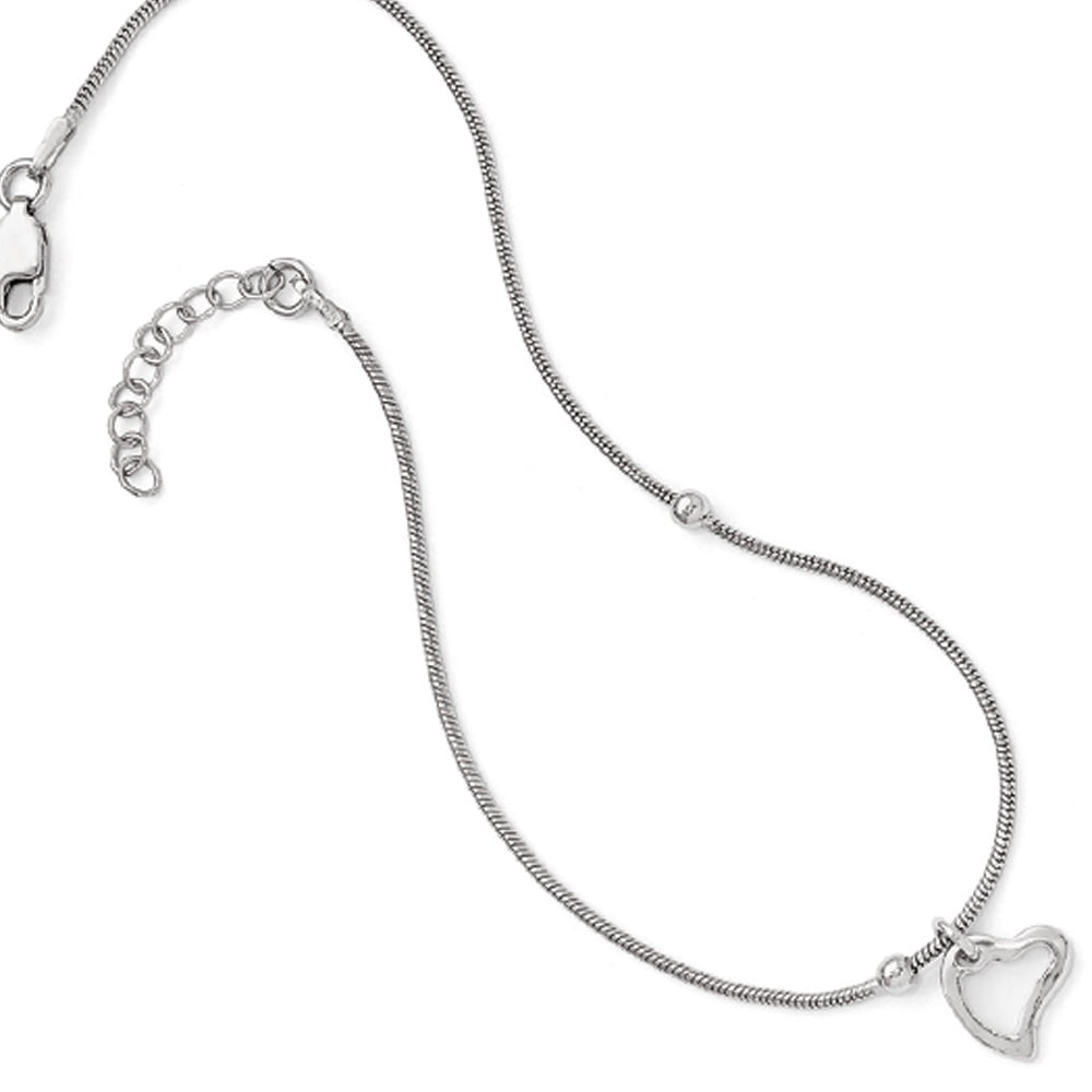 925 Sterling Silver Lobster Claw Closure Polished Love Heart Anklet With 1inch Ext 9 Inch 1mm Wide-Anklet for Women