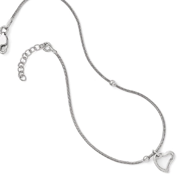 925 Sterling Silver Lobster Claw Closure Polished Love Heart Anklet With 1inch Ext 9 Inch 1mm Wide-Anklet for Women