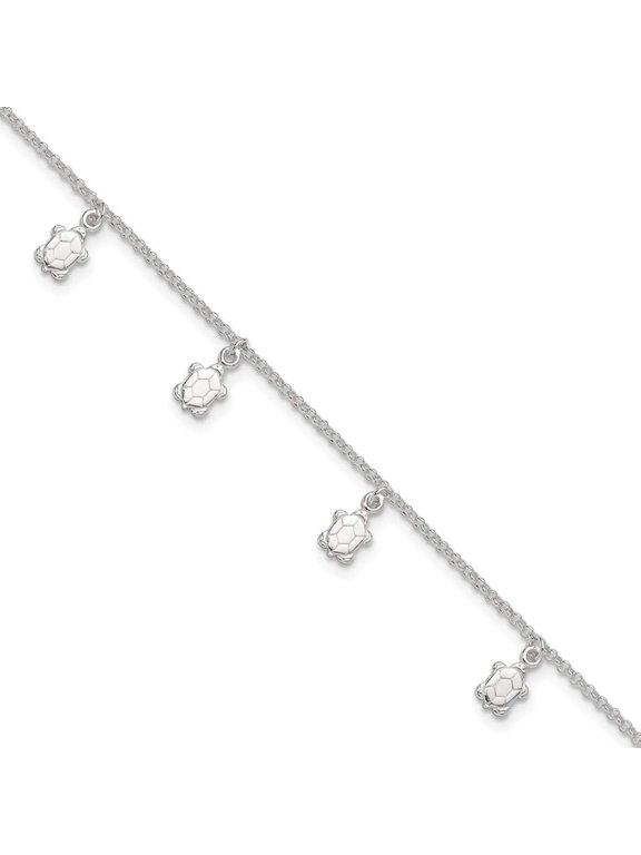 FJC Finejewelers Sterling Silver Polished Turtle W/ 1in Ext. Anklet