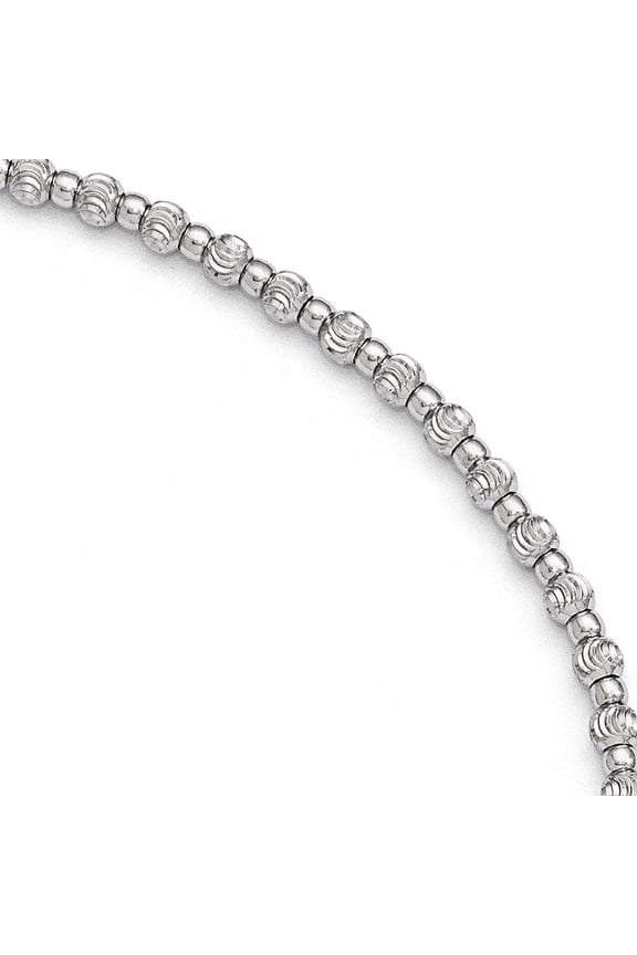 FJC Finejewelers Sterling Silver Rhodium Bright Cut Beaded Anklet W/1in Ext.