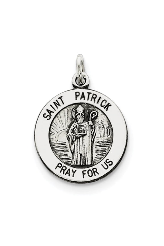 925 Sterling Silver Solid Oxidized Saint Patrick Medal Pendant Necklace 20x15mm Wide Pendant for Women
