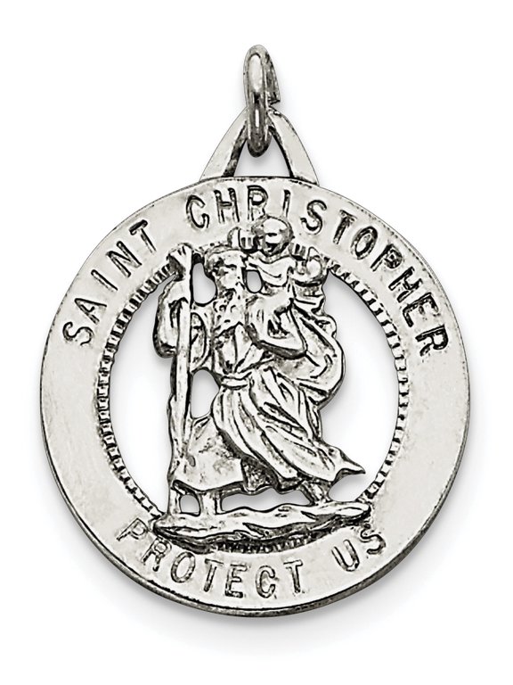 Sterling Silver Rhodium-plated St. Christopher Medal