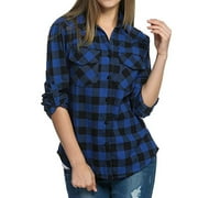 FJGFUKHO Flannel Shirt for Women 2023, Plaid Shirts for Women Long Sleeve Button Down Christmas Fall Jacket, Long Sleeve T Shirt, Womens Fall Fashion 2023, Blue L
