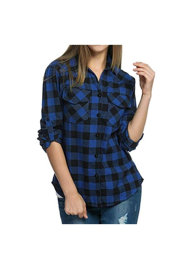 Flannel Shirt for Women 2023, Plaid Shirts for Women Long Sleeve Button Down Christmas Fall Jacket, Long Sleeve T Shirt, Womens Fall Fashion 2023, Blue L