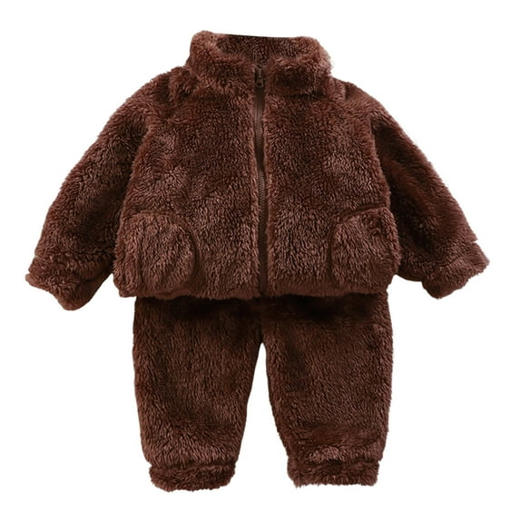 FJHNGBDH Kids Toddler Boys Girls Pajama Set Baby Spring Winter Solid Cotton Ribbed Long Sleeve Tops Pants Sweatshirt Thick Outfits Clothes 2-3 Years