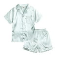 thumbnail image 1 of FJHNGBDH Little Baby Girls Boys Pajamas Set Satin Silk Kids Short Sleeves Shirts And Shorts Solid Color Sleepwear 2 Piece Button Down Classic Loungewear Comfy Soft Nightwear Outfits, 1 of 8