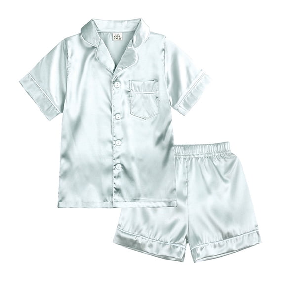 FJHNGBDH Little Baby Girls Boys Pajamas Set Satin Silk Kids Short Sleeves Shirts And Shorts Solid Color Sleepwear 2 Piece Button Down Classic Loungewear Comfy Soft Nightwear Outfits